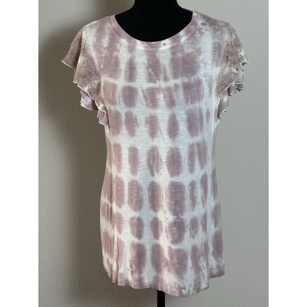 Knox Rose Women’s Top Tie Dye Ruffle Sleeves Boho Tee‎ Shirt Y2K Size (M)
